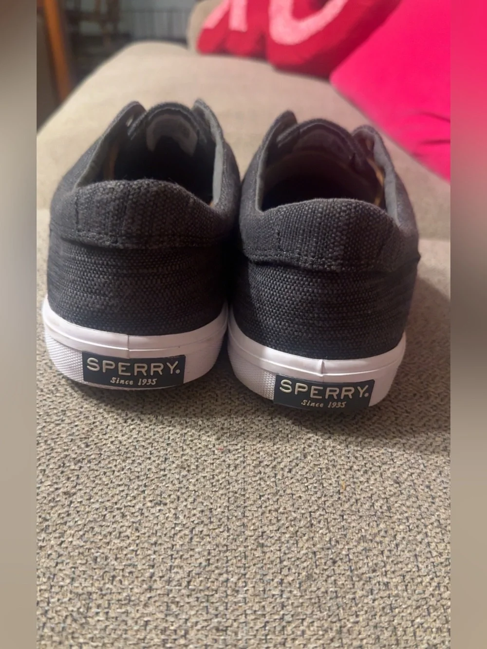 Sperry Charcoal Canvas Boat Shoes with Tan Laces